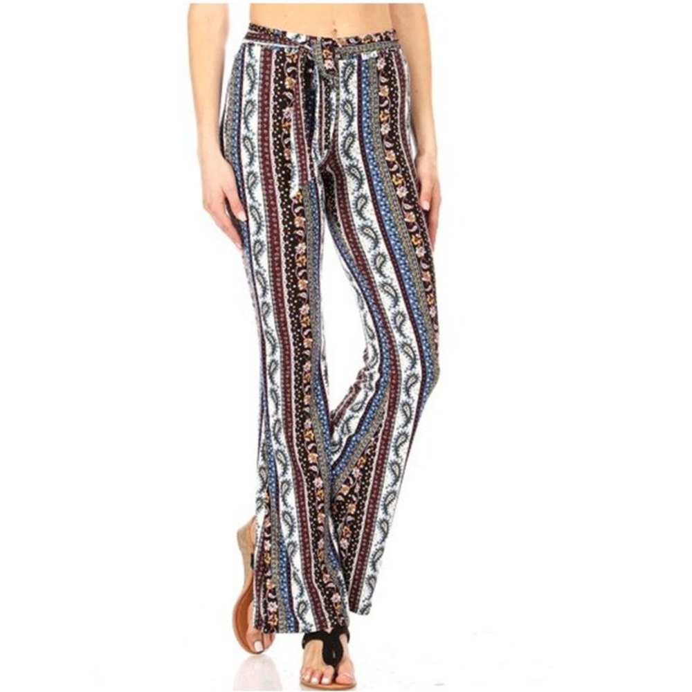Shosho Soft Printed Brushed Flare Pants With Waist Tie pants size medium
